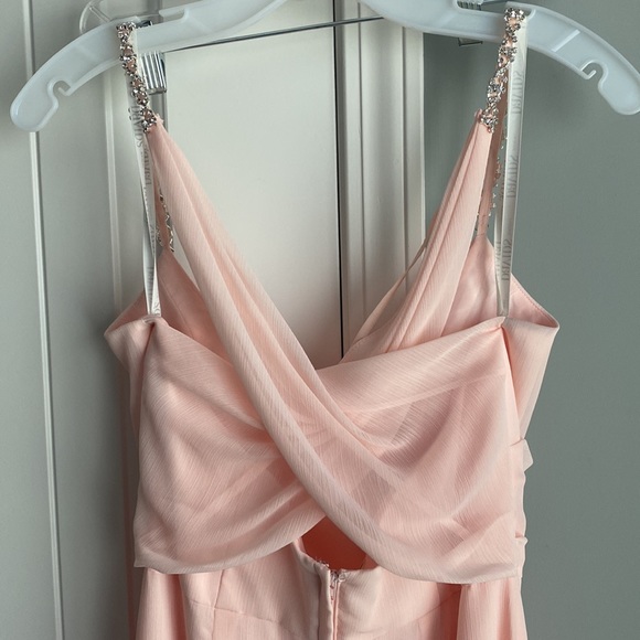 Chiffon Sheath Bridesmaid Dress with Beaded diamond like Straps in Petal size 6 - Picture 9 of 12